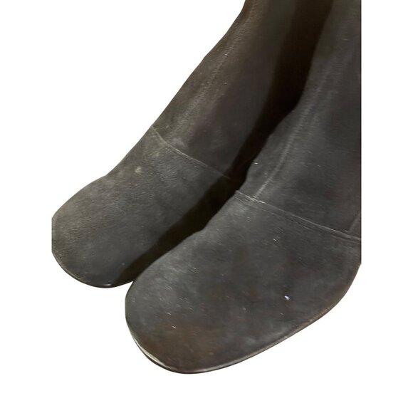 Crown Europa Navy Knee-High Suede Boots With Embroidered Detail Block Heel - Picture 6 of 12